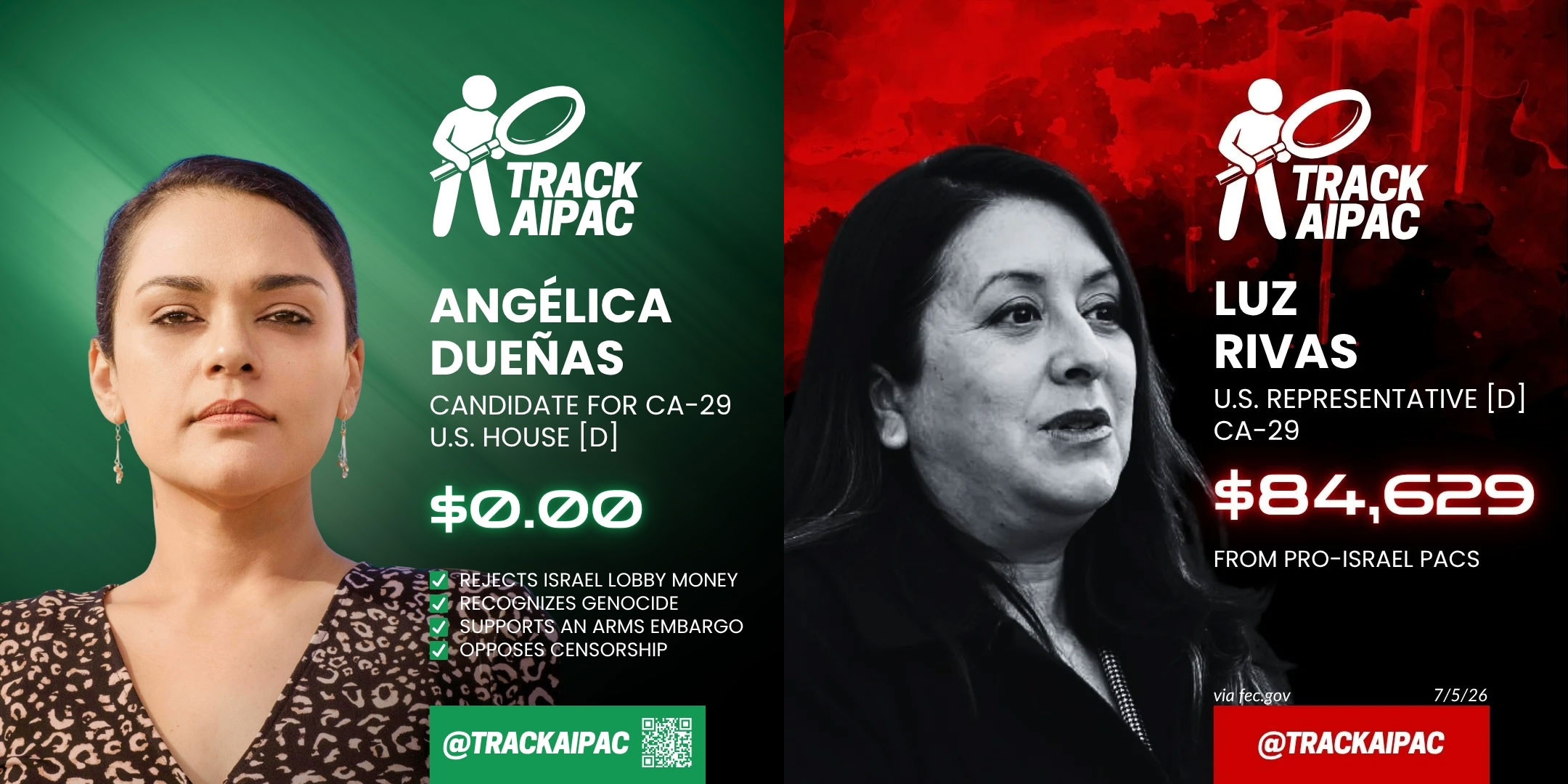 Angélica Dueñas Track AIPAC comparison graphic